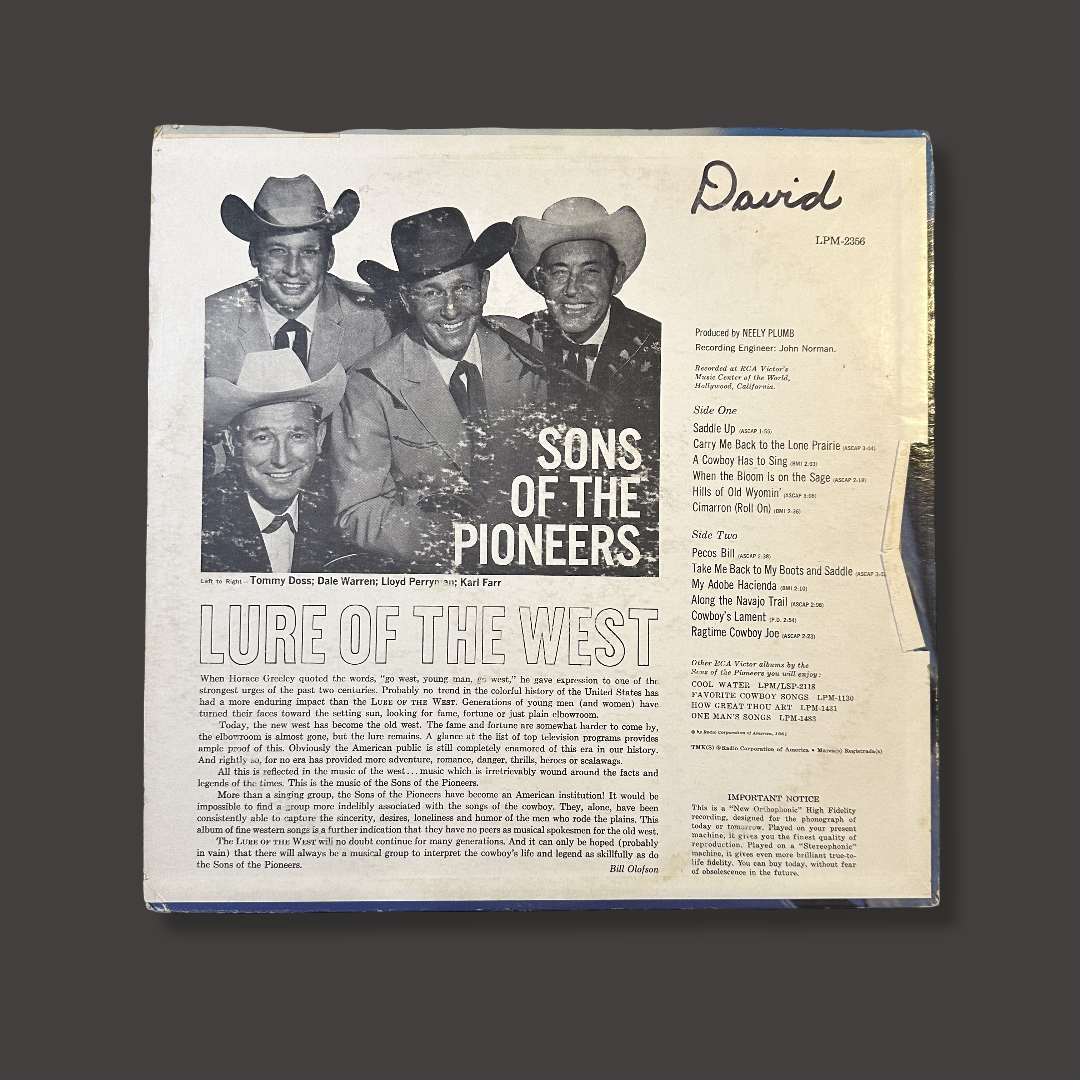 SONS OF THE PIONEERS – Lure of the West Vinyl LP
